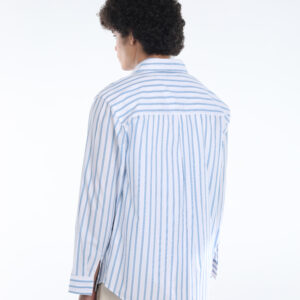 maniverse embroidered oversized striped blue striped zip closure shirt