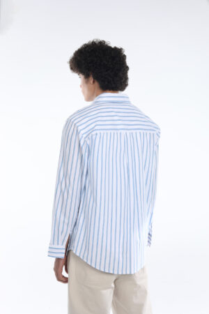 maniverse embroidered oversized striped blue striped zip closure shirt